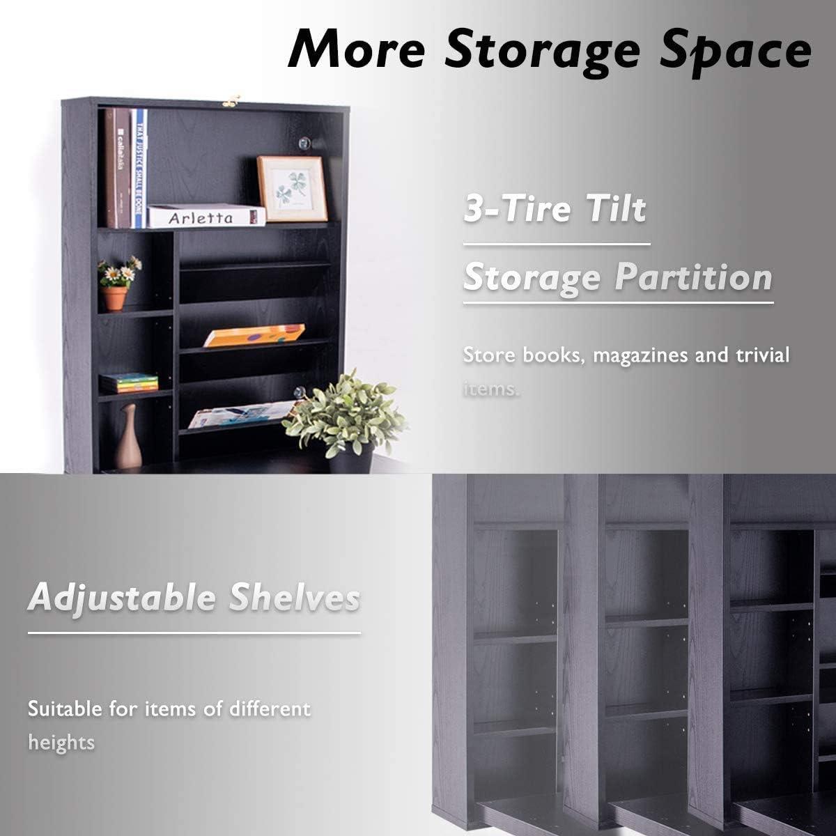 Nightcore Wall Mounted Table w/Classified Storage Space, Foldable Multiple-Purpose, Floating Convertible Desk/Cabinet for Apartment, Narrow Place and Room, Black