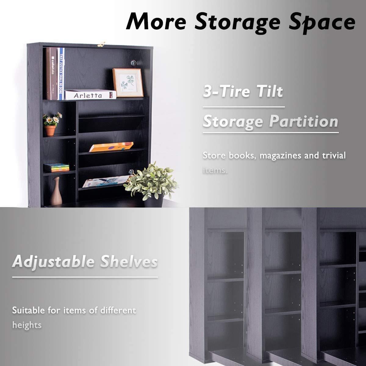 Nightcore Wall Mounted Table w/Classified Storage Space, Foldable Multiple-Purpose, Floating Convertible Desk/Cabinet for Apartment, Narrow Place and Room, Black