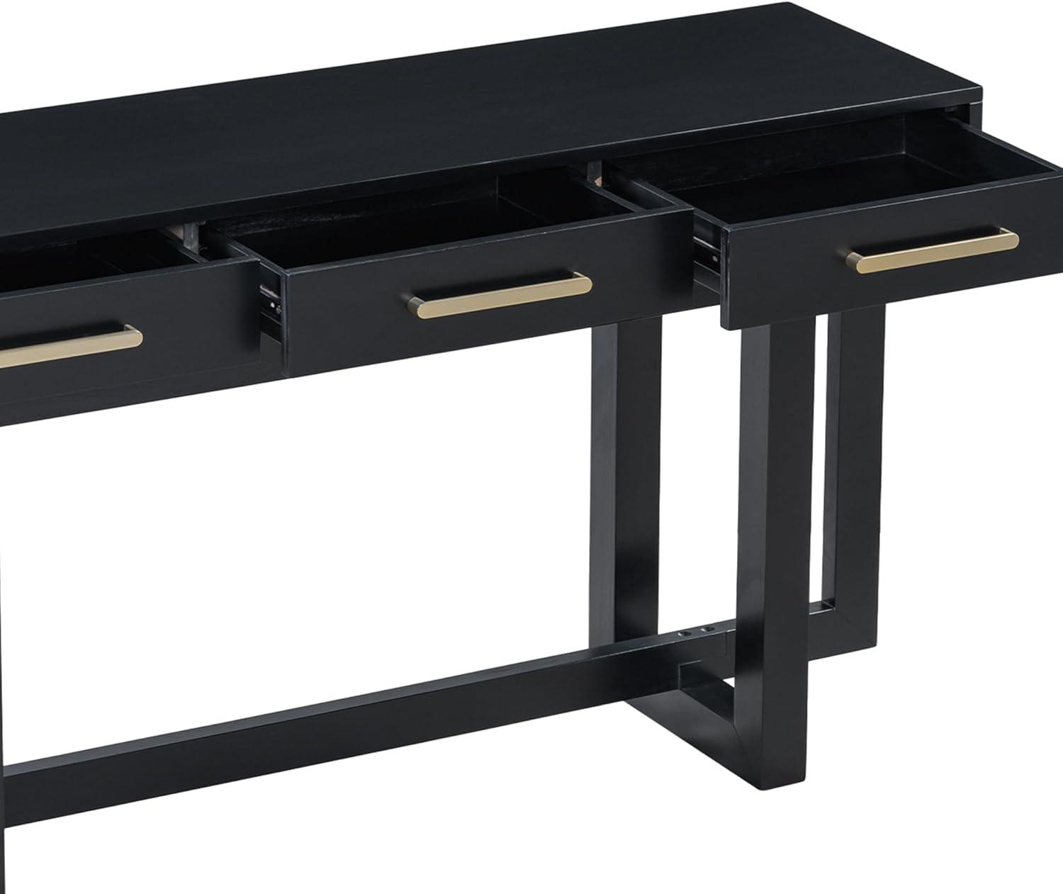 57"W Elegant Console Table with 3 Drawers and Irregular Legs, Extra Long Entryway Table, Black 4B - ModernLuxe