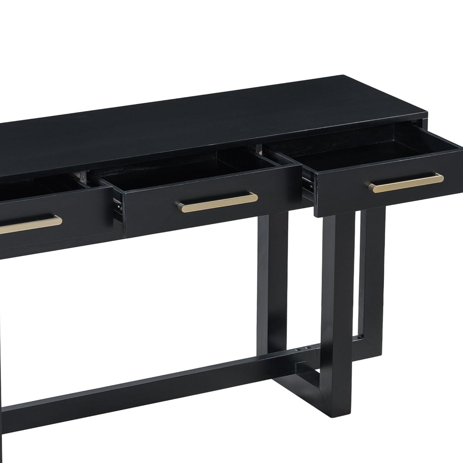 57"W Elegant Console Table with 3 Drawers and Irregular Legs, Extra Long Entryway Table, Black 4B - ModernLuxe