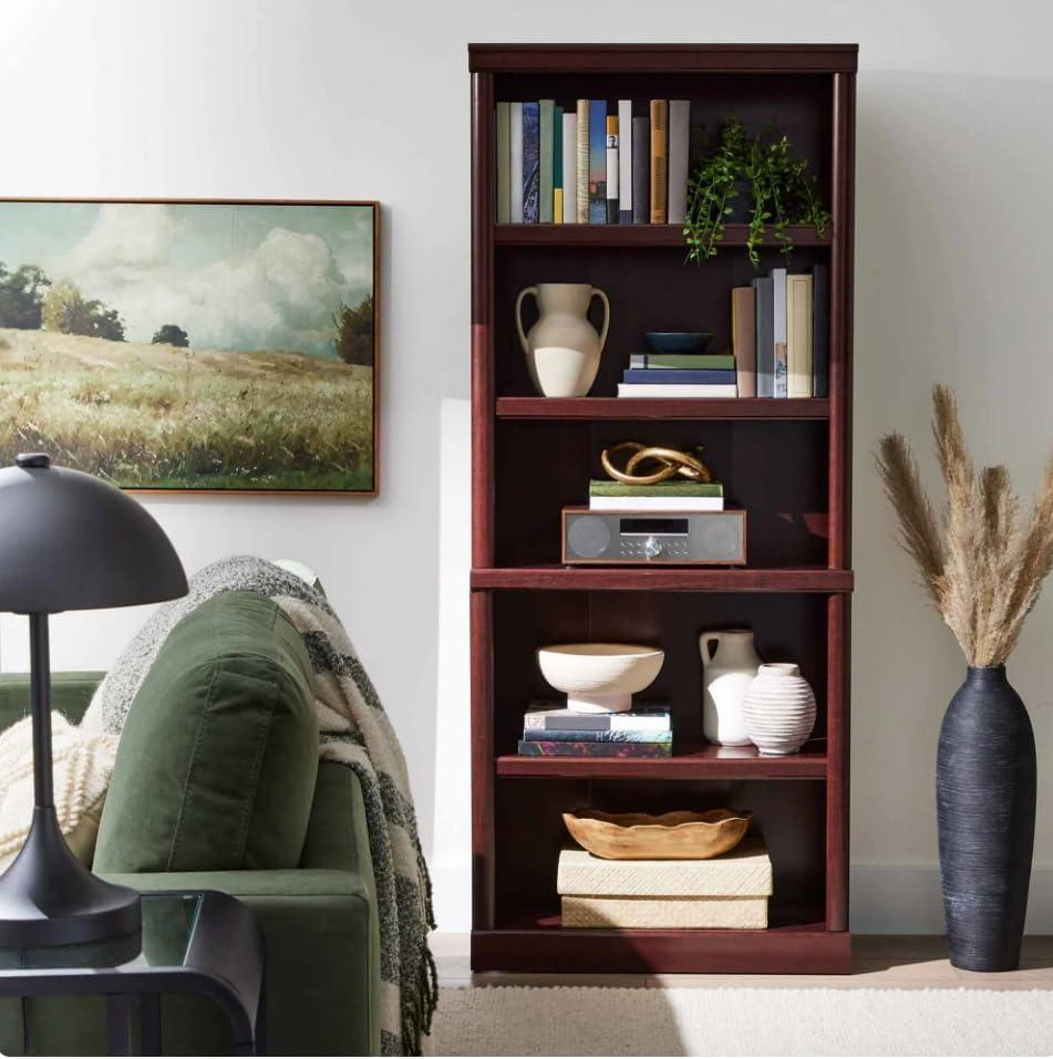 70" 5 Shelf Bookcase Select Cherry Red - Sauder: Transitional Style, MDF Frame, Adjustable Shelves