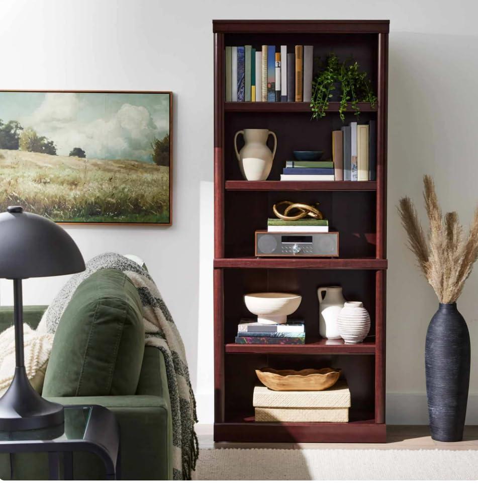 70" 5 Shelf Bookcase Select Cherry Red - Sauder: Transitional Style, MDF Frame, Adjustable Shelves