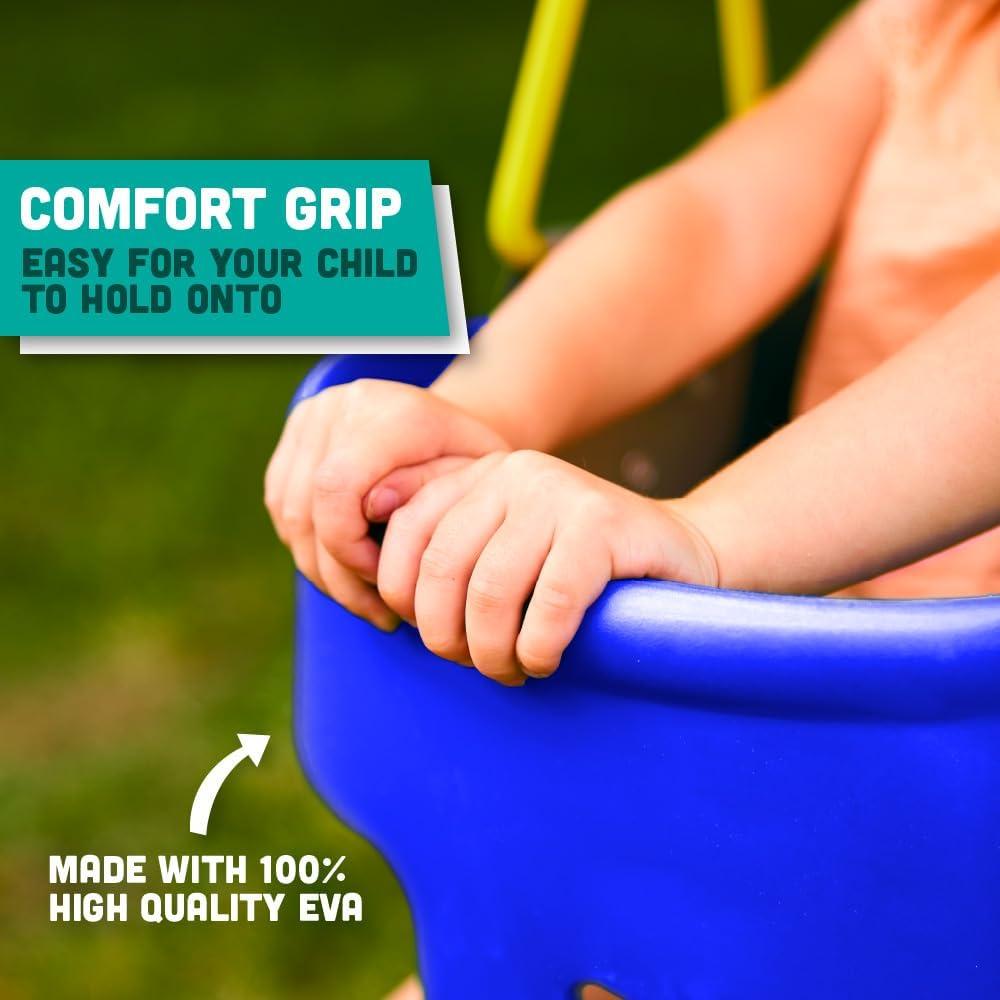 Premium High Back Full Bucket Toddler Swing Seat with Finger Grip, Plastic Coated Chains and Carabiners
