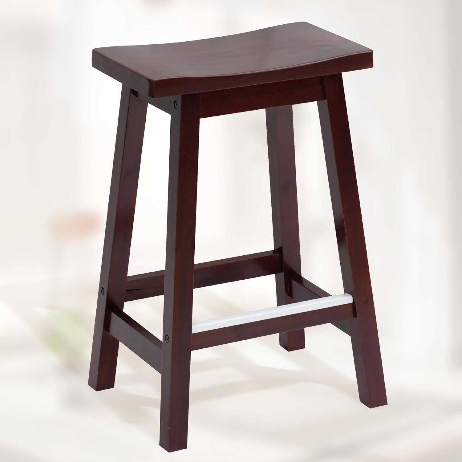 QuellQuest Bar Stools Set of 2 for Kitchen Counter Solid Wooden Saddle Stools 24-Inch/30-Inch Height (Brown, 24 in)
