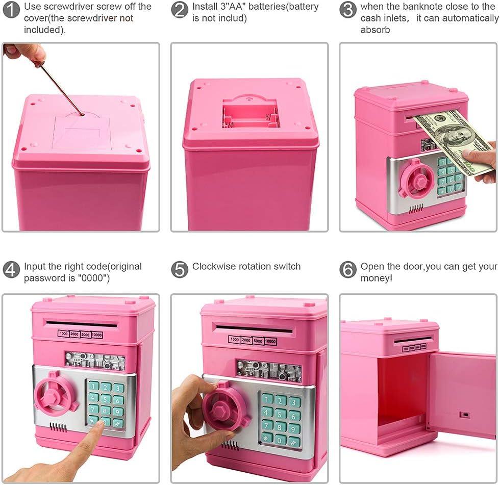 Piggy Bank, Toys for Girls Ages 5-7, 8-10, Electronic ATM Password Cash Coin Can Auto Scroll Paper Money Saving Box Toys for 6 7 8 9 10 11 12 Year Old Girl Christmas Birthday Gifts (Pink)
