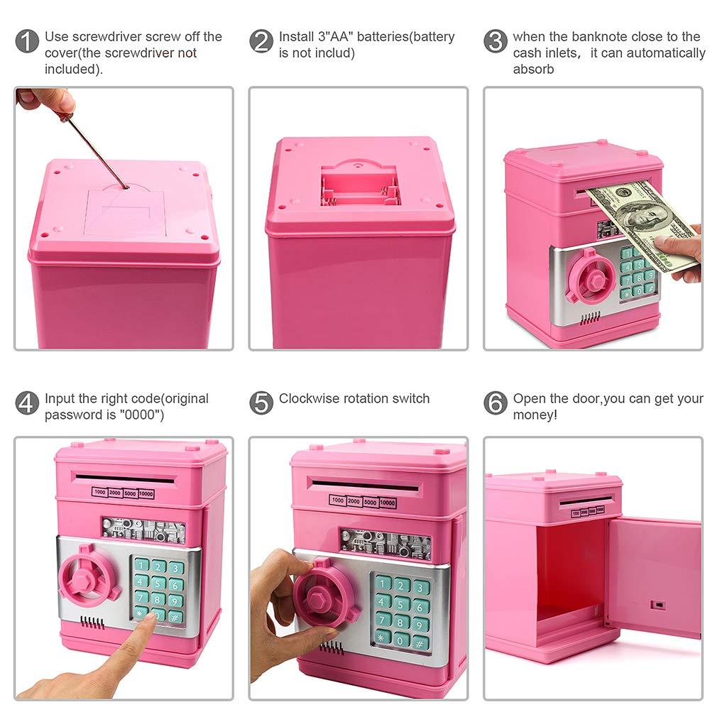 Piggy Bank, Toys for Girls Ages 5-7, 8-10, Electronic ATM Password Cash Coin Can Auto Scroll Paper Money Saving Box Toys for 6 7 8 9 10 11 12 Year Old Girl Christmas Birthday Gifts (Pink)