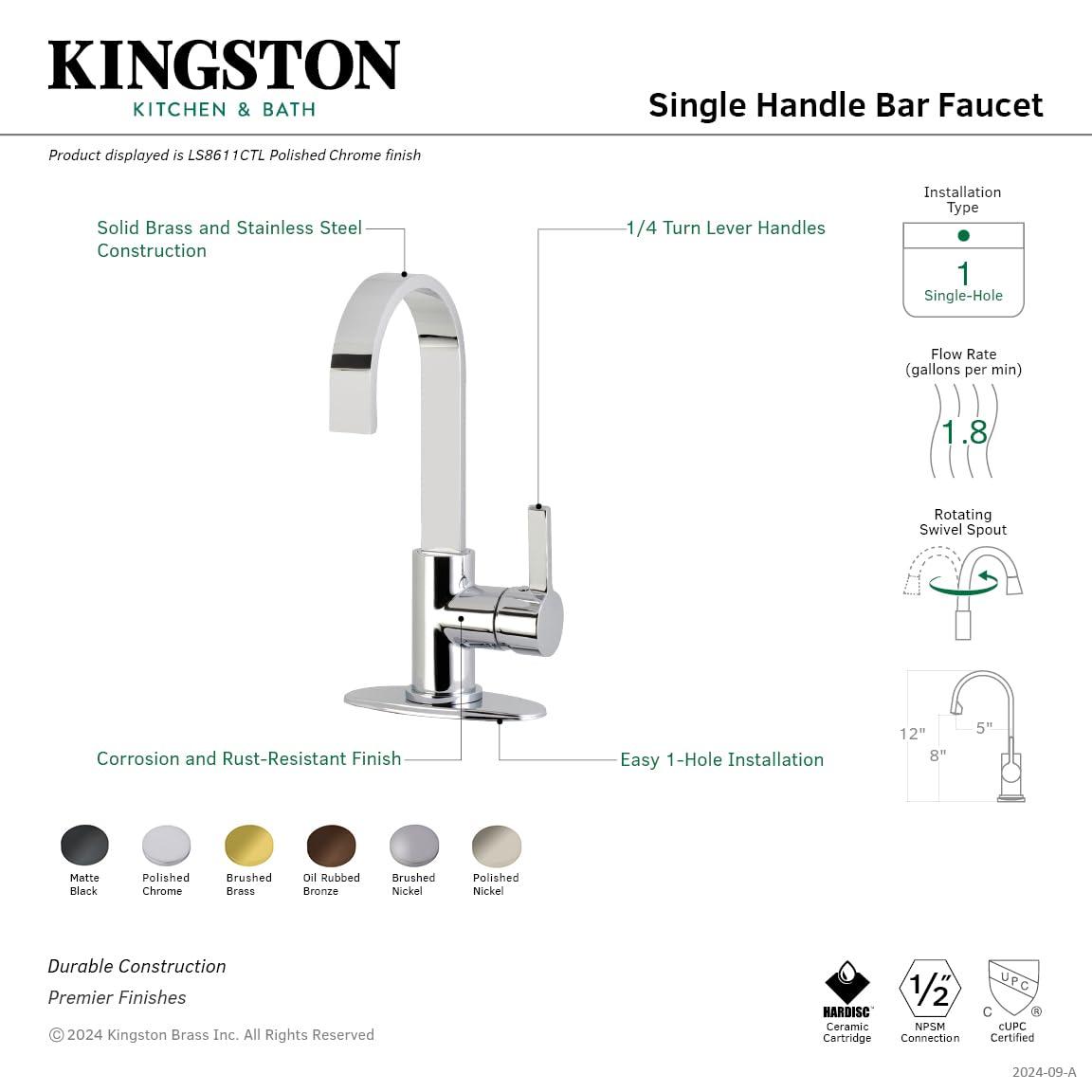 Kingston Brass Continental Single-Handle 1-Hole Deck Mount Bar Faucet