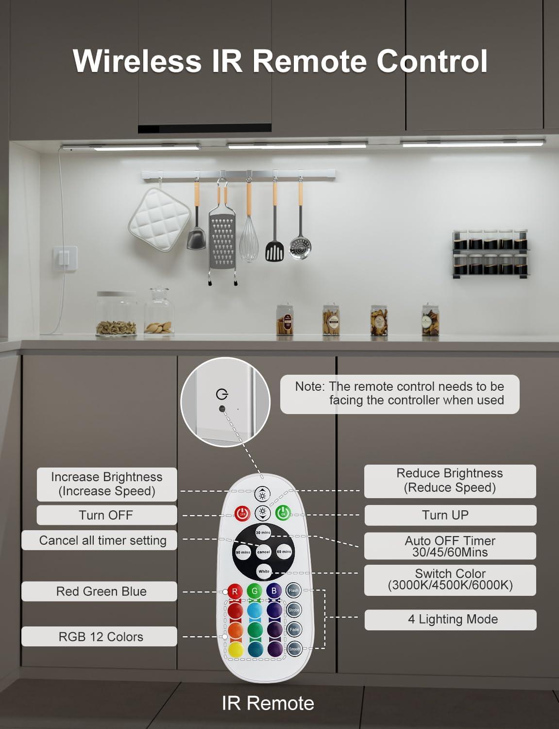 Remote Control RGB Lights Under Cabinet Lighting Rechargeable, 48-LED Wireless Kitchen Counter Lights Closet Light RGB Bar Perfect for Indoor Pantry Display Shelf Hallway 1 Pack, 15 Color Changing