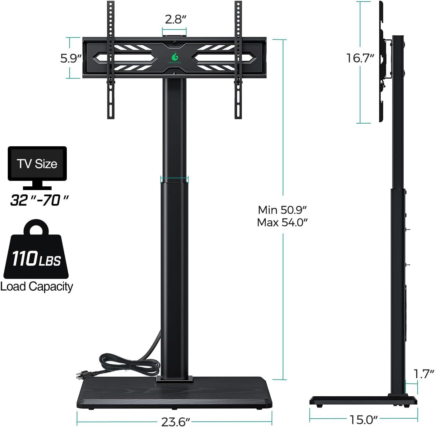 Greenstell TV Stand with Power Outlet, Universal Floor TV Stand for 32-75 inch TVs, Height Adjustable, Swivel Tall TV Mount Stand with Wood Base, Holds up to 110 LBs, Max VESA 600x400mm