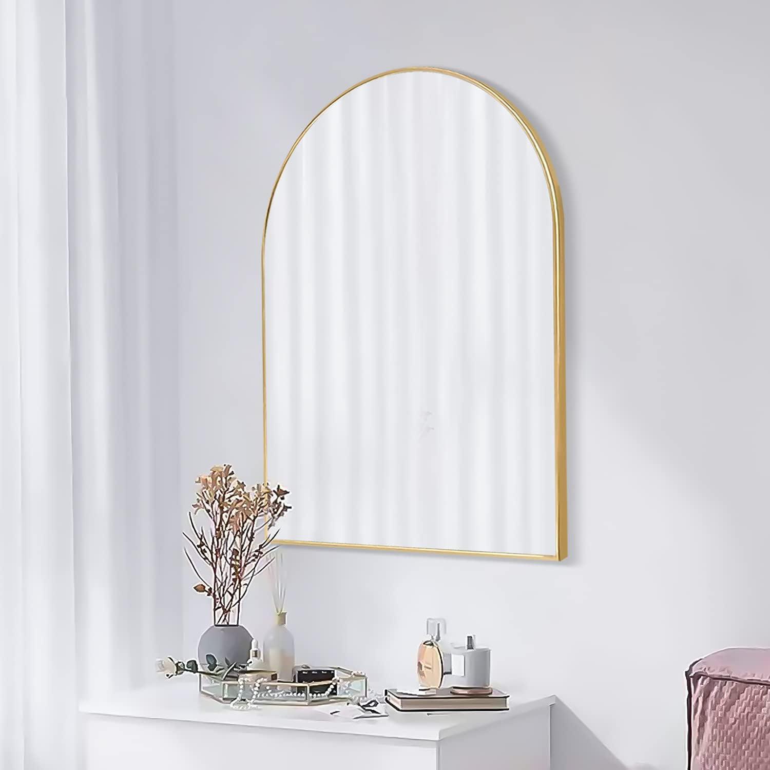 Luxhomez 36" x 24" Arch Wall Mirror for Vanity/ Bathroom, Metal Bathroom Mirror with Waterproof Aluminum Alloy Frame, Gold