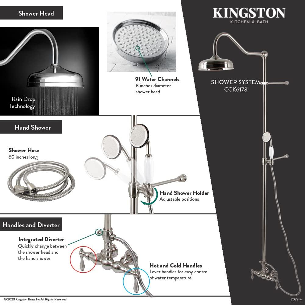 Kingston Brass Vintage Tub Wall Mount Rain Drop Shower System with Hand Shower