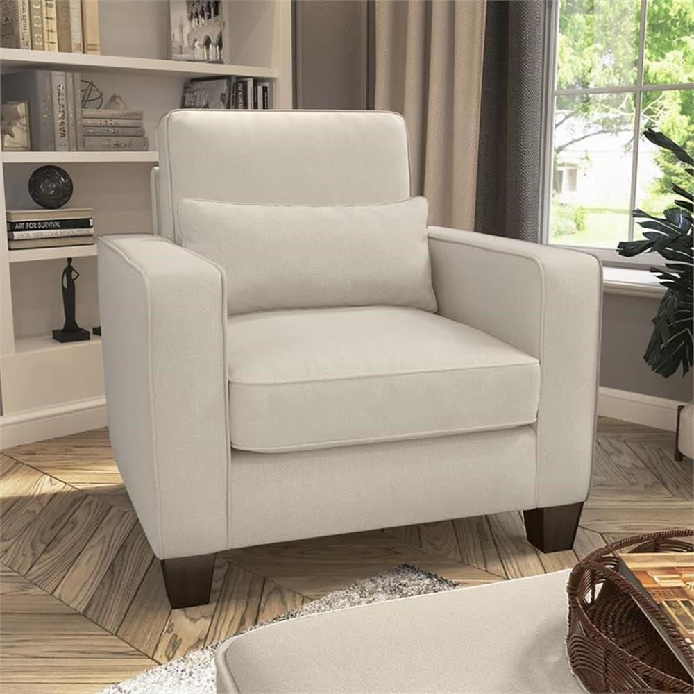 Stockton Accent Chair with Arms in Cream Herringbone Fabric