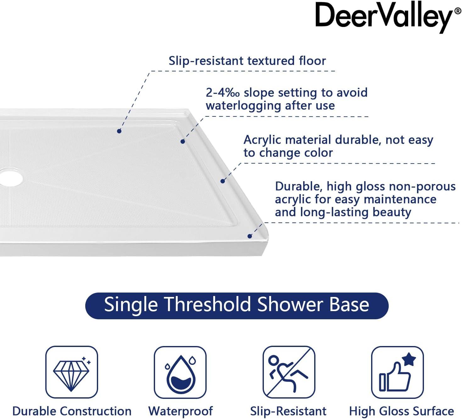 60''W Shower Base in White with Single Threshold Shower Pan, Non-slip Design