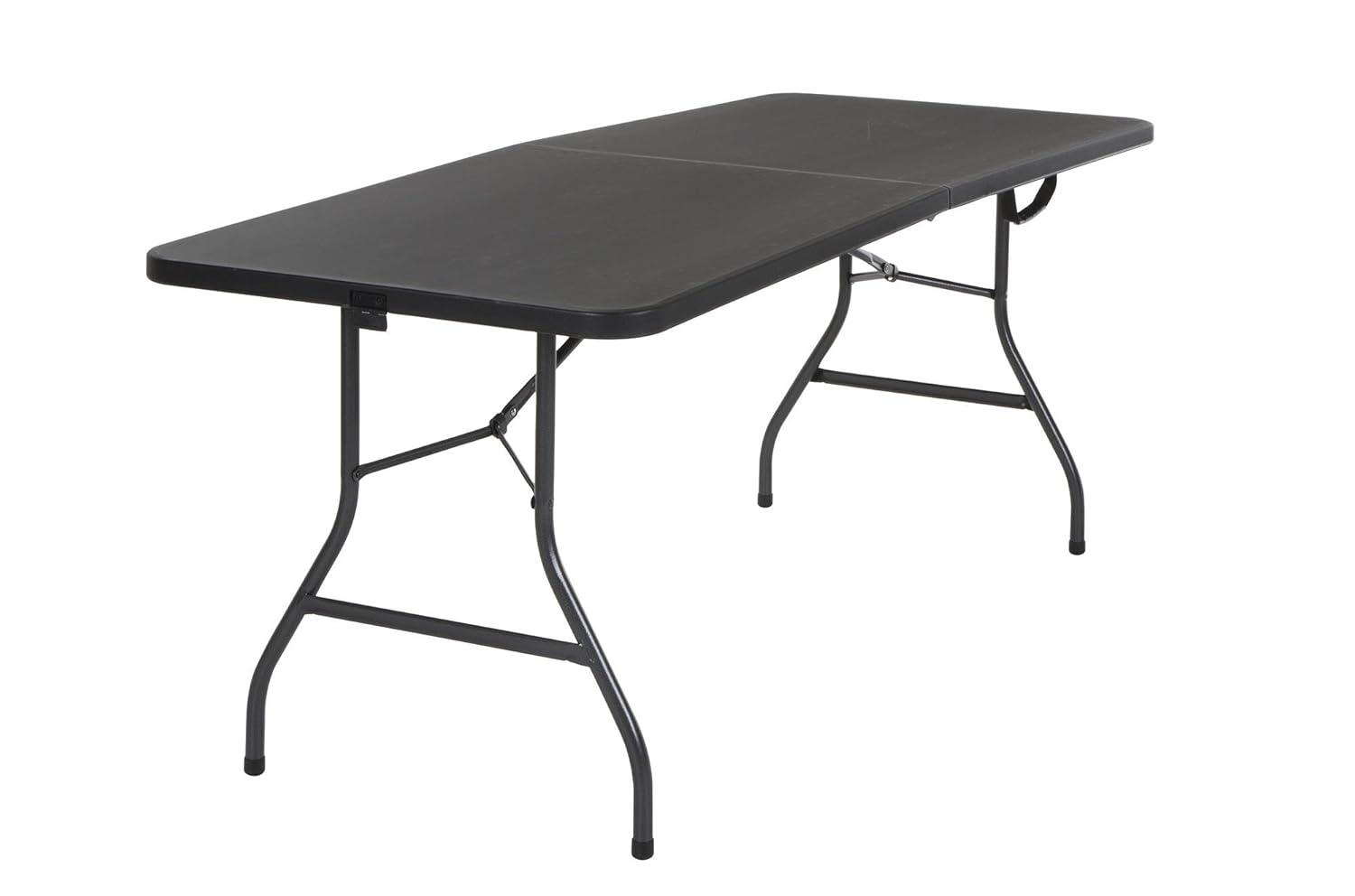 COSCO 6' Fold-in-Half Banquet Table with Handle and Locking Latch, Black