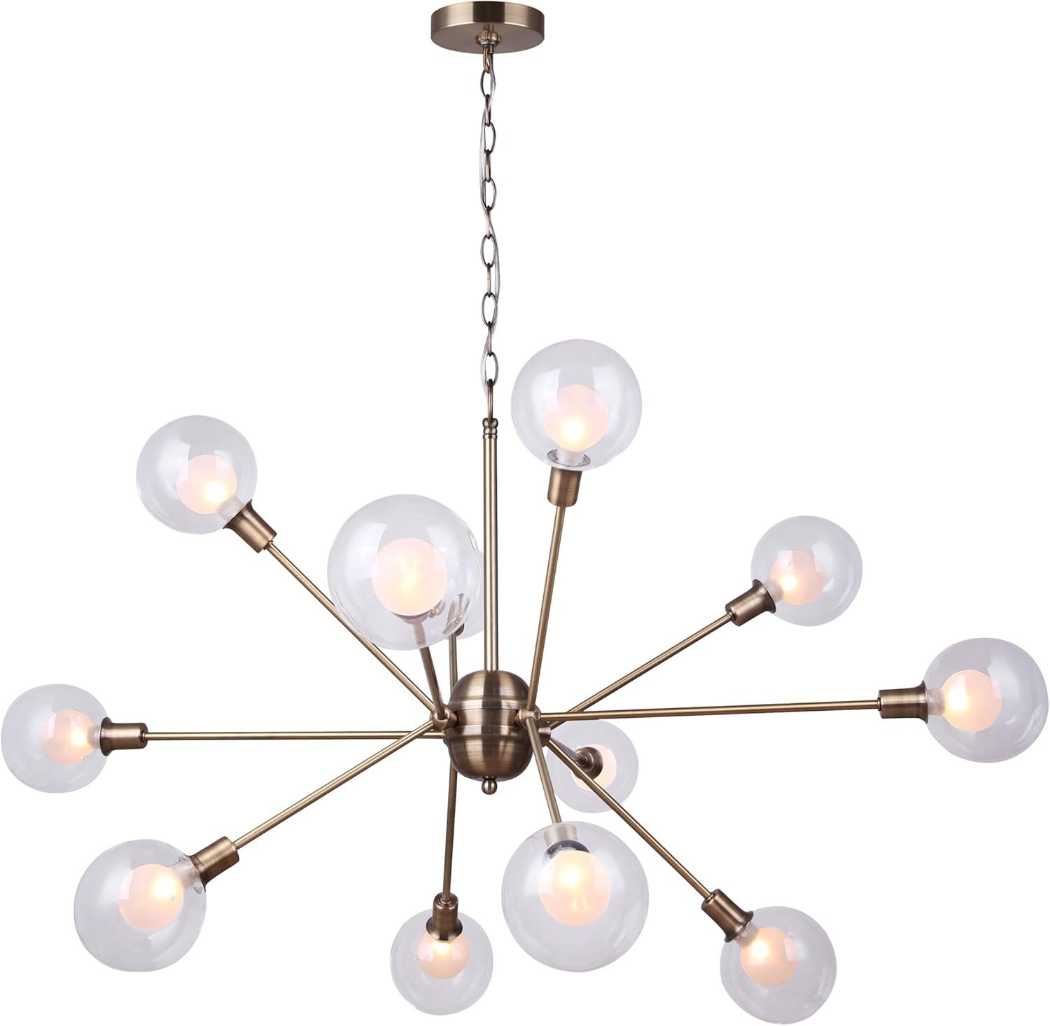 Gold Sputnik 12-Light Chandelier with Double Glass Shades