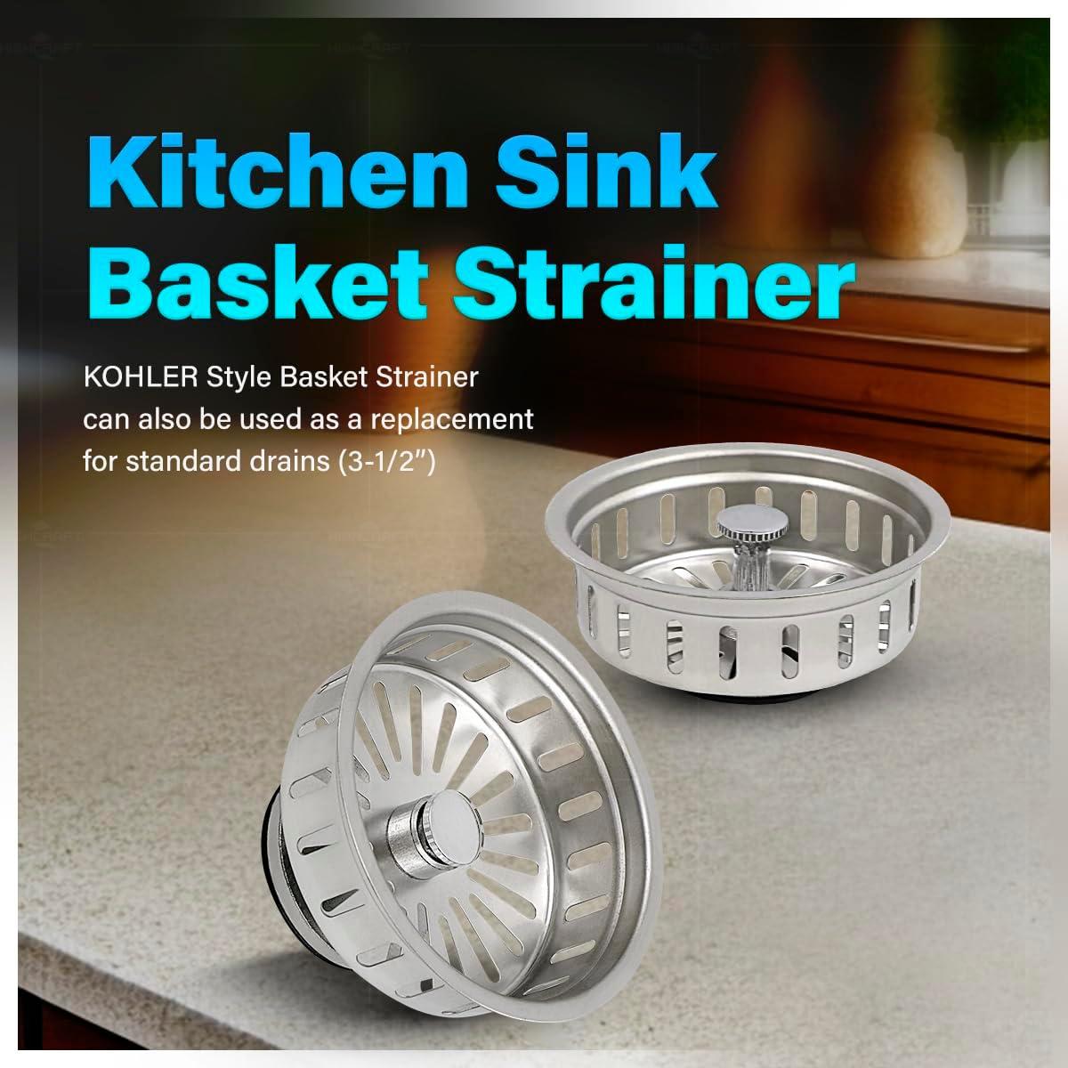 Highcraft 97353 Kitchen Sink Basket Strainer Replacement for Kohler Style Drains Stainless Steel Stopper (Can Vary in 2 Styles)