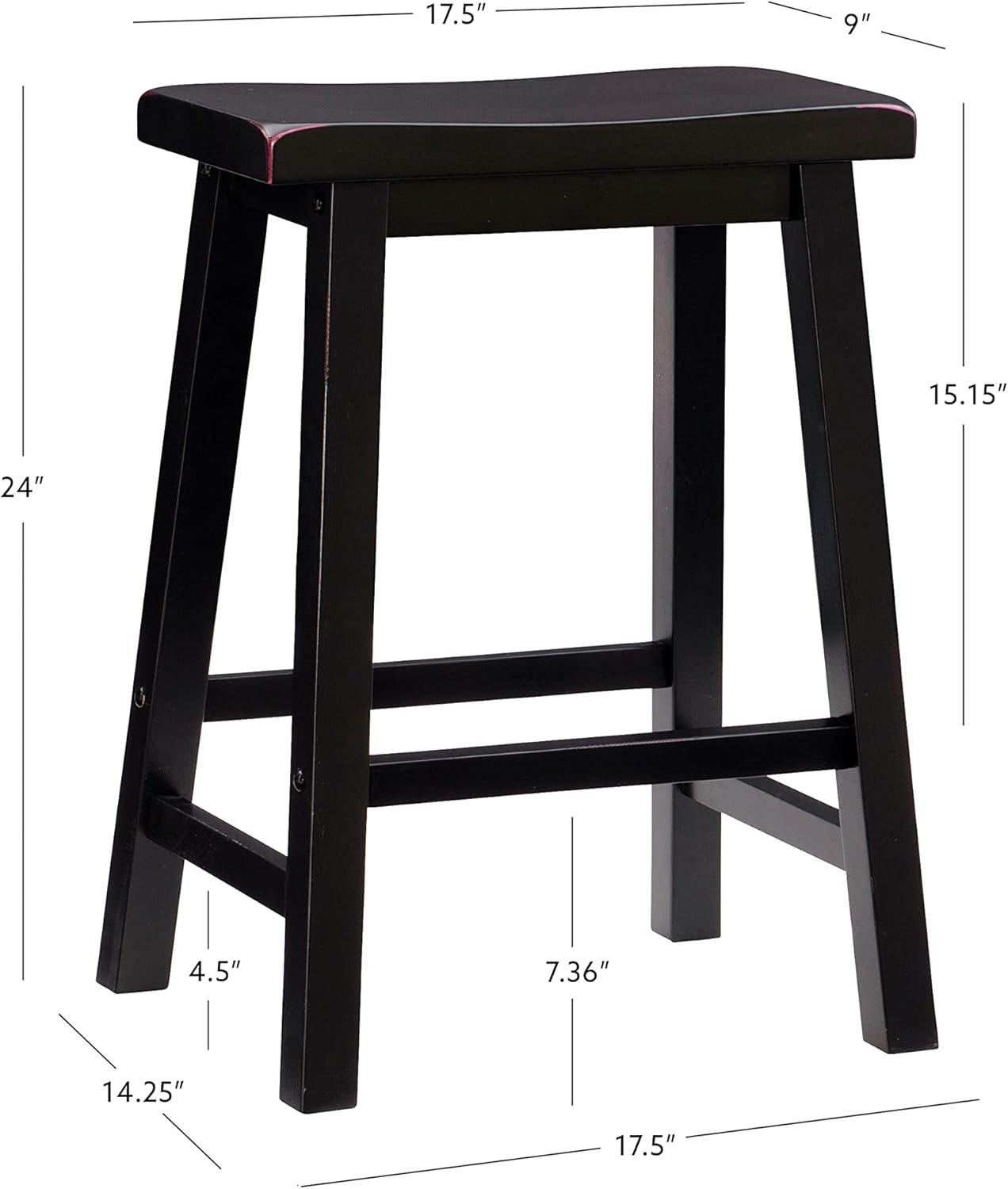 Linon Beamon 24" Sturdy Wood Backless Saddle Seat Counter Stool in Antique Black