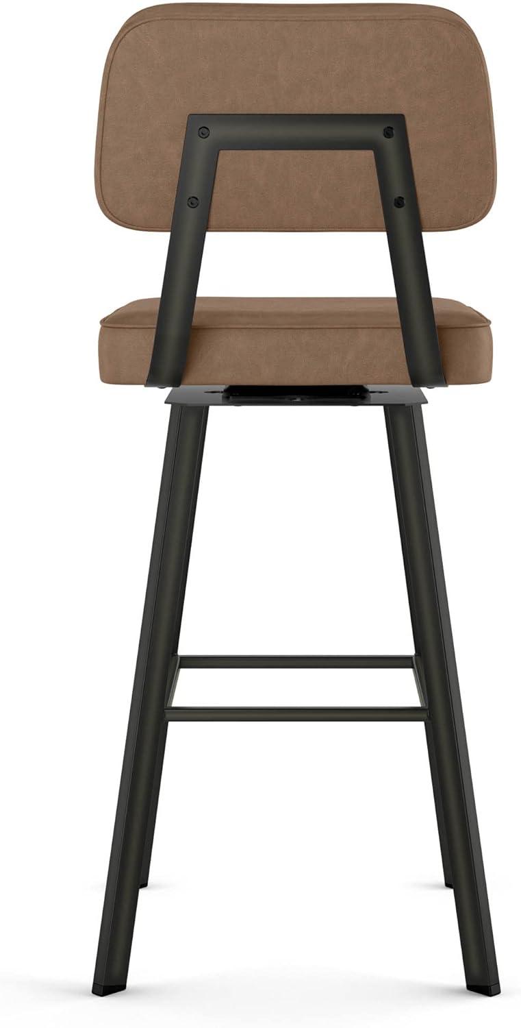 Amisco Clarkson 30 in. Swivel Bar Stool - Brown Faux Leather/Dark Brown Semi-Transparent Metal