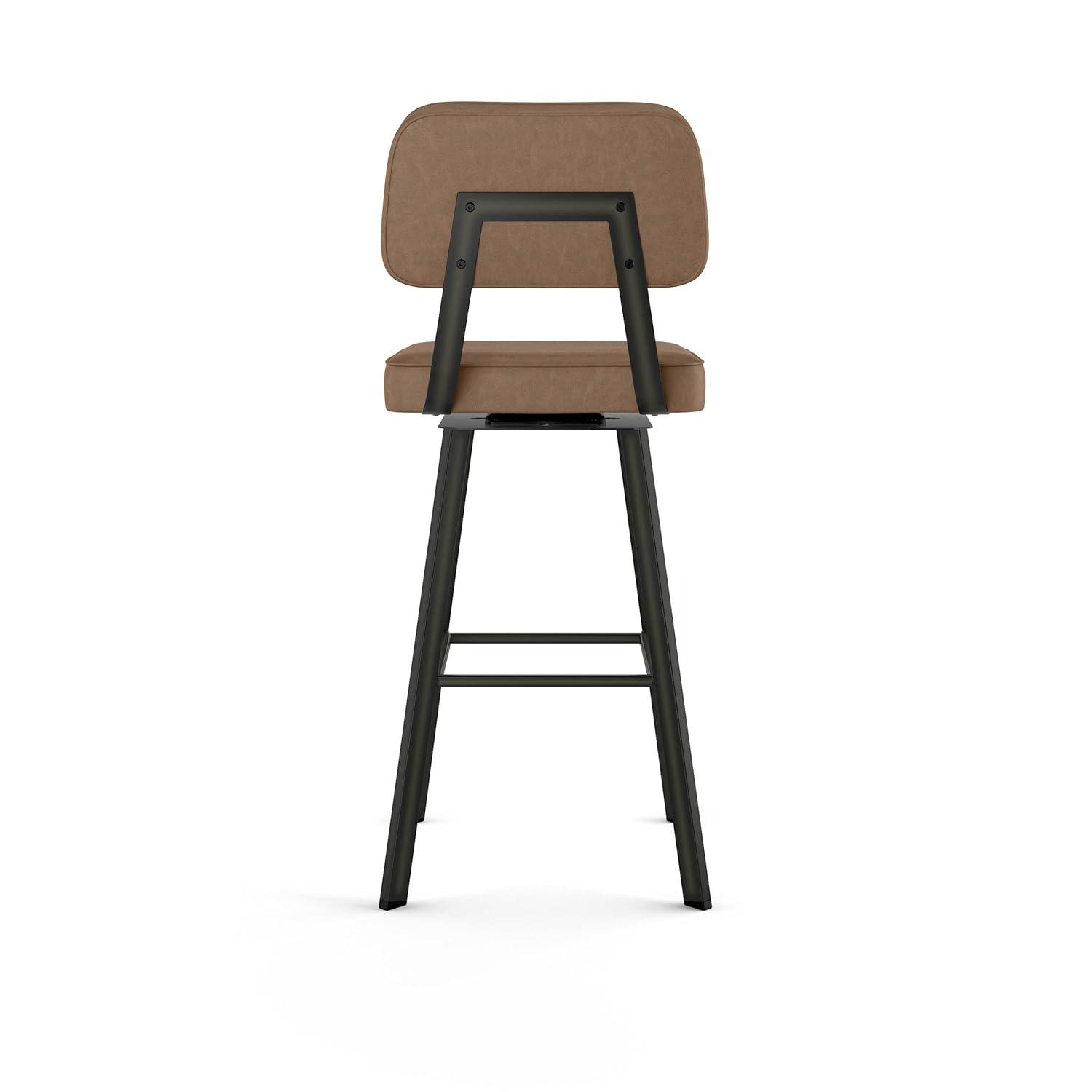 Amisco Clarkson 30 in. Swivel Bar Stool - Brown Faux Leather/Dark Brown Semi-Transparent Metal