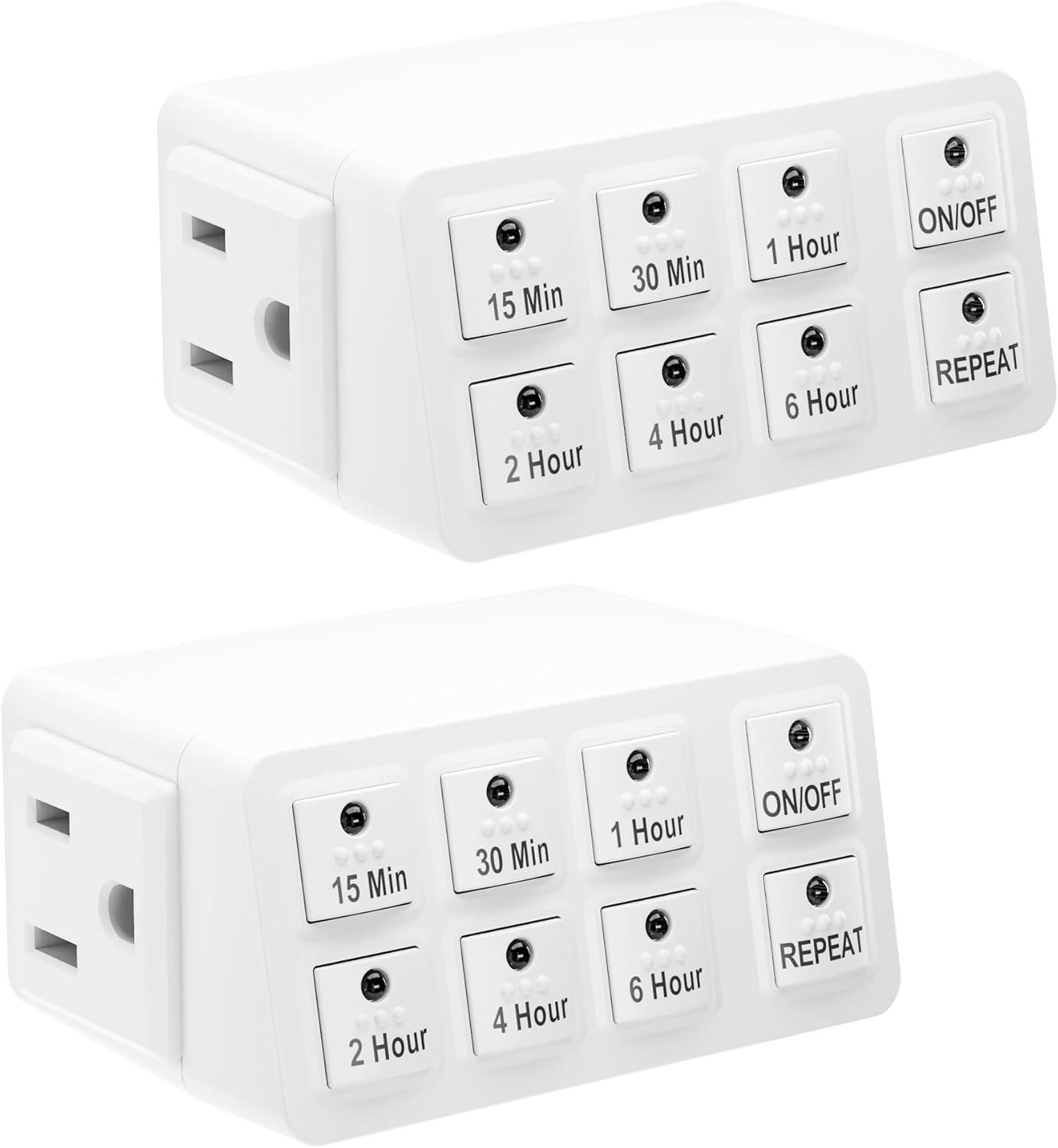 BN-LINK 2 Pack Indoor Countdown Timer with Repeat Function, Heavy Duty Accurate Compact Size for Charger Vacation Security, 3-Prong Grounded Outlet, 15A/1875W ½ HP ETL Listed