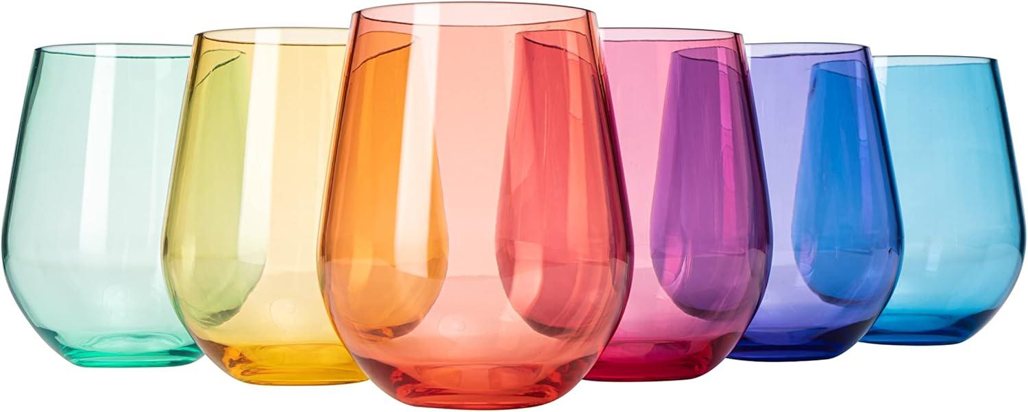 Multicolor Acrylic Stemless Shatterproof Wine Glasses Set of 6