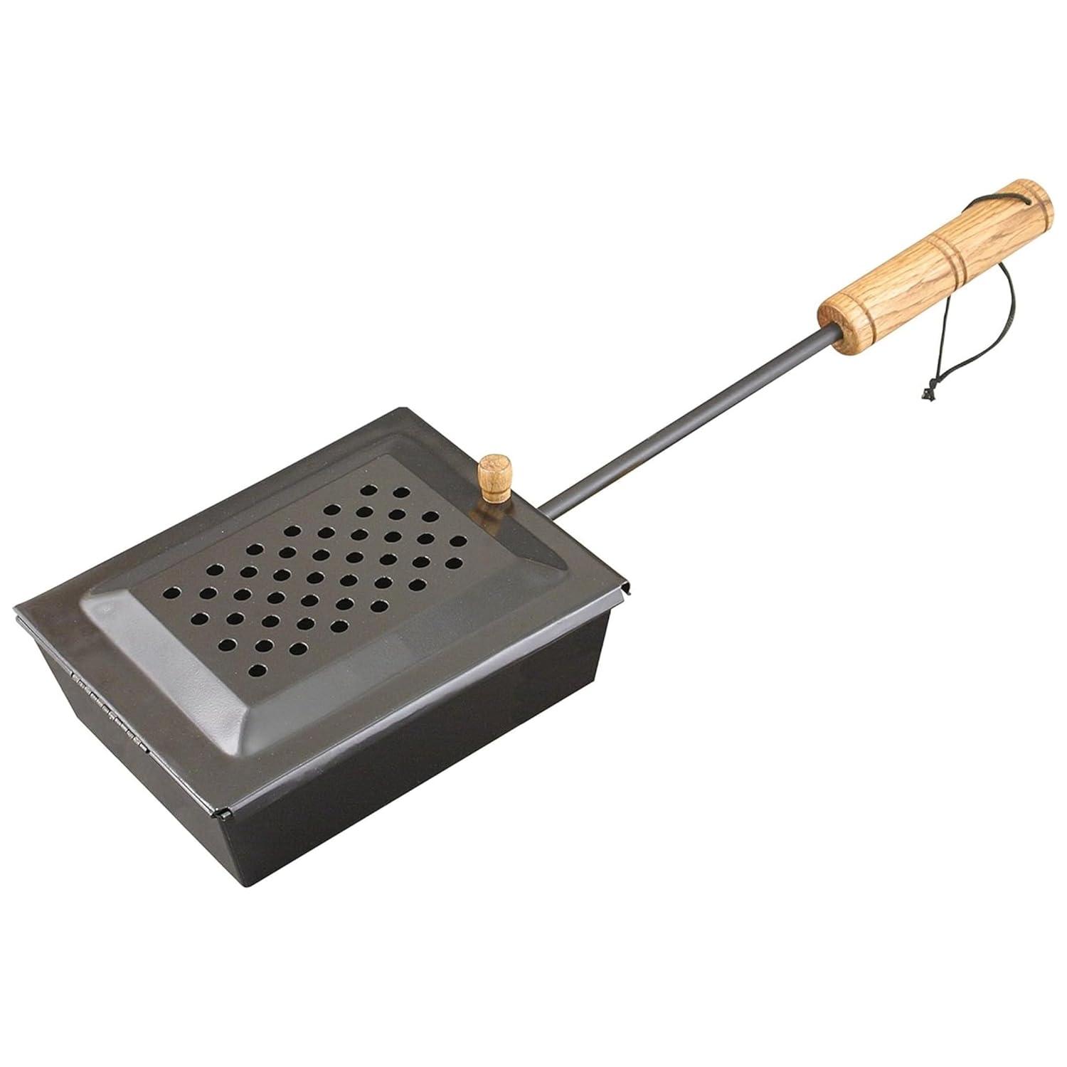 Portable Black Cast Iron Campfire Popcorn Popper with Wooden Handle