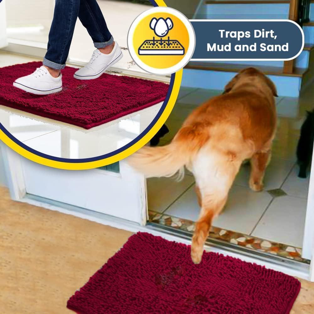 Maroon Super Absorbent Chenille Dog Door Mat 24" x 35"