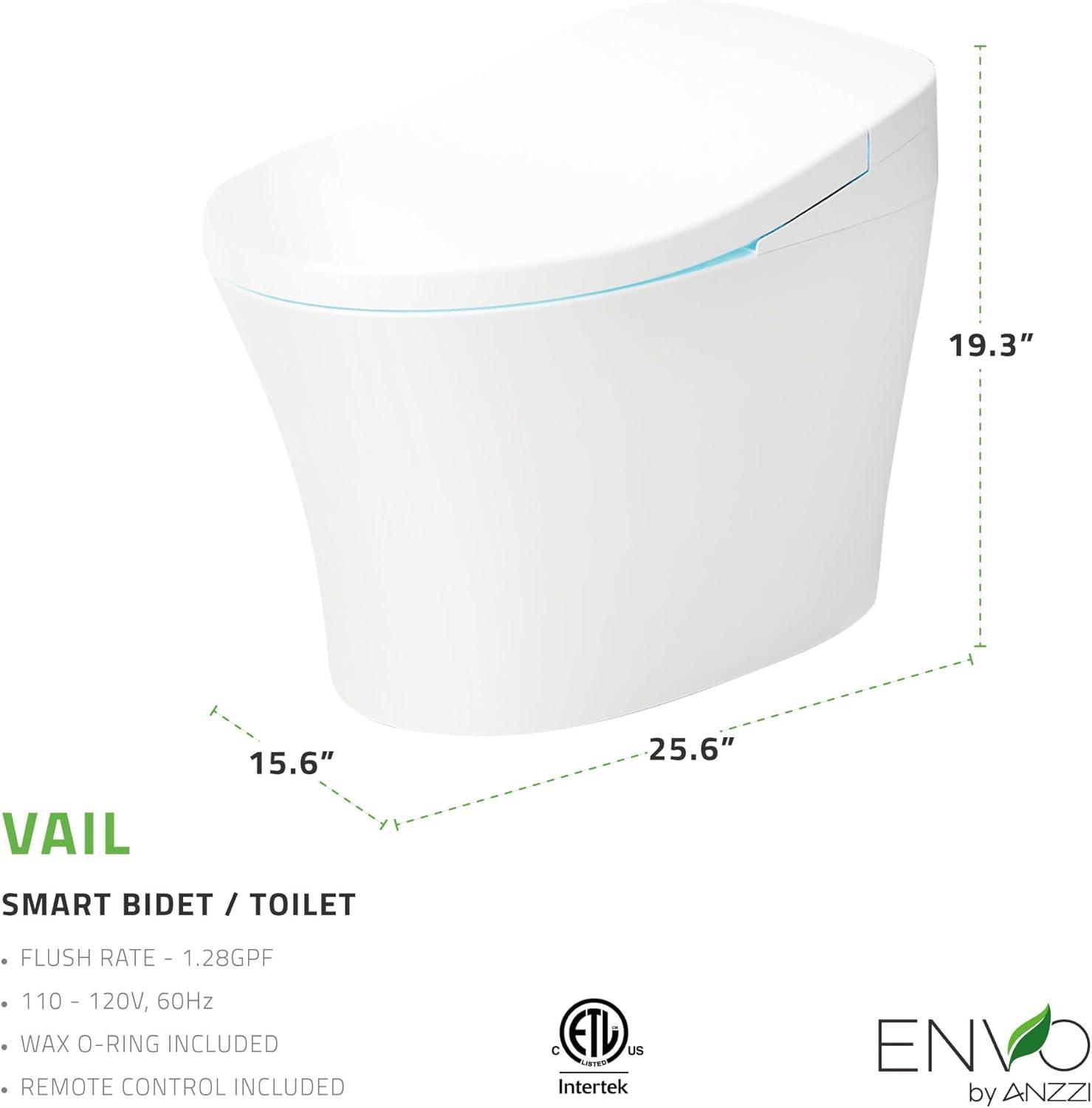 ANZZI Vail 1.28 Gallons GPF Elongated Floor Mounted Bidet Toilet (Seat Included)