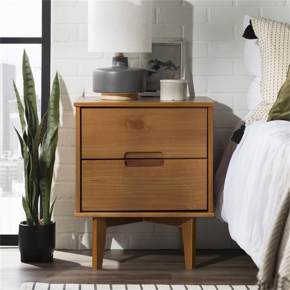 Mags Solid Wood Groove 2-Drawer Nightstand