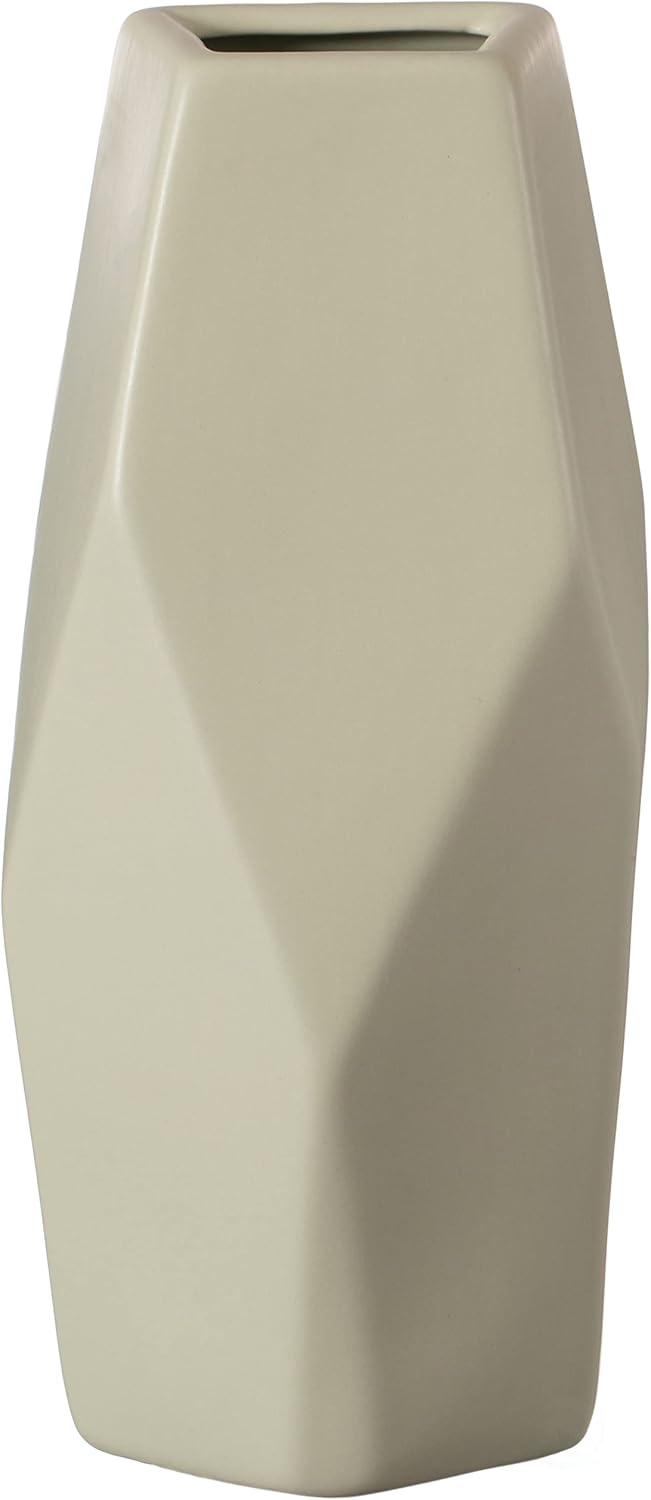 Uniquewise Decorative Ceramic Multi Paned Vase, Modern Style Centerpiece Table Vase Set of 3, Beige Large, White Medium, And Green Small