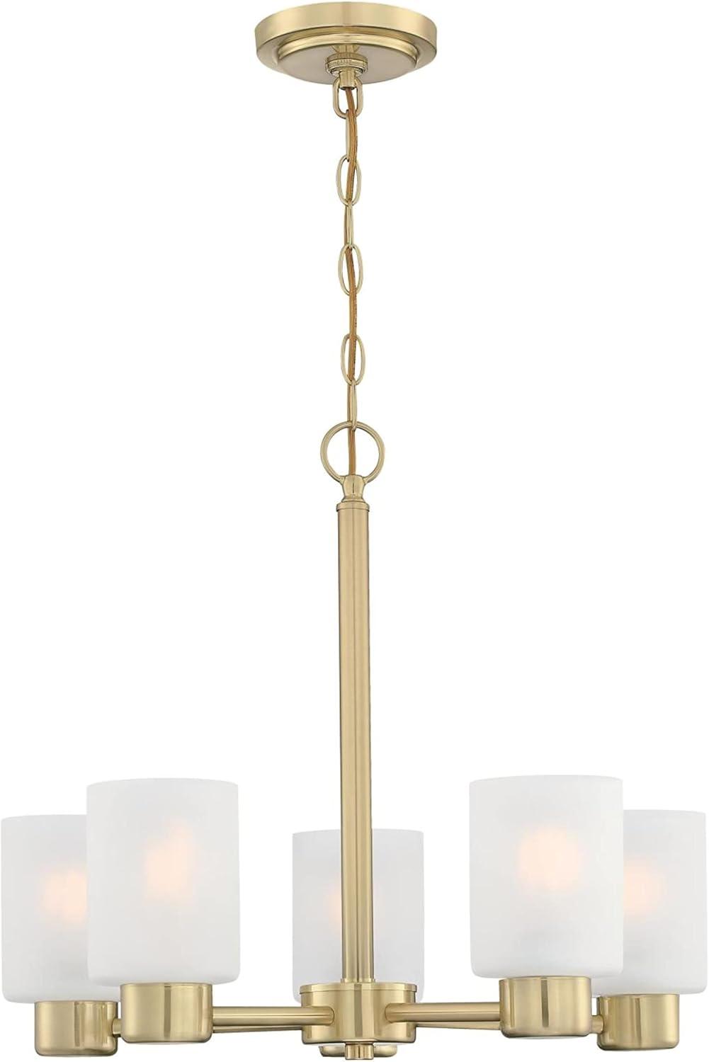 Champagne Brass 5-Light Chandelier with Frosted Glass Shades