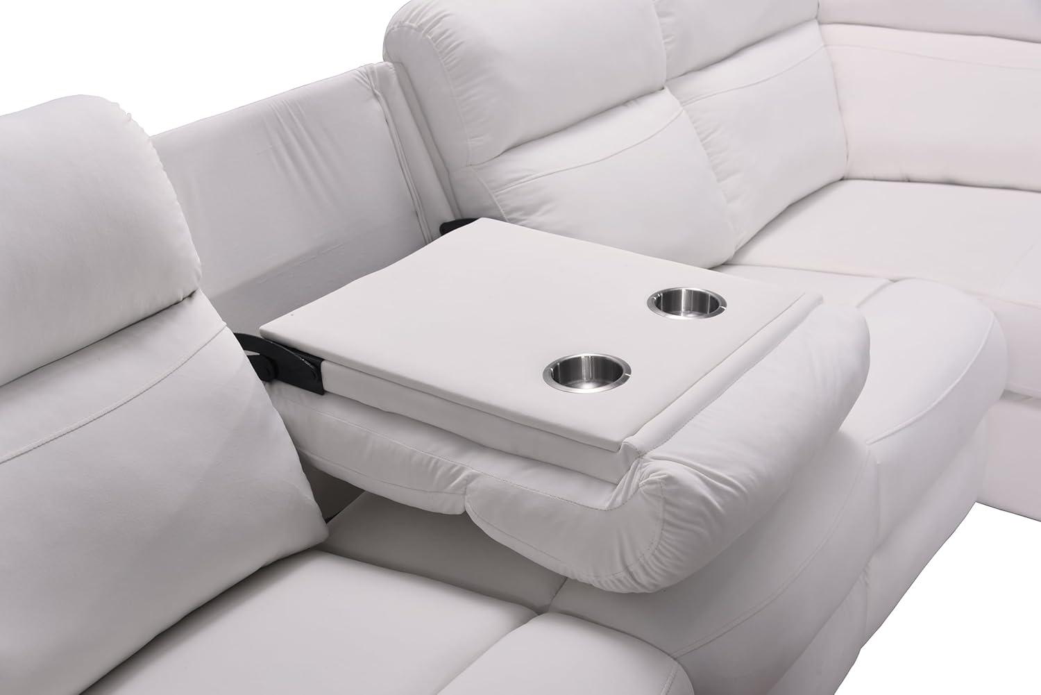 Beige Recliner Sectional Sofa with Ottoman and Cup Holder