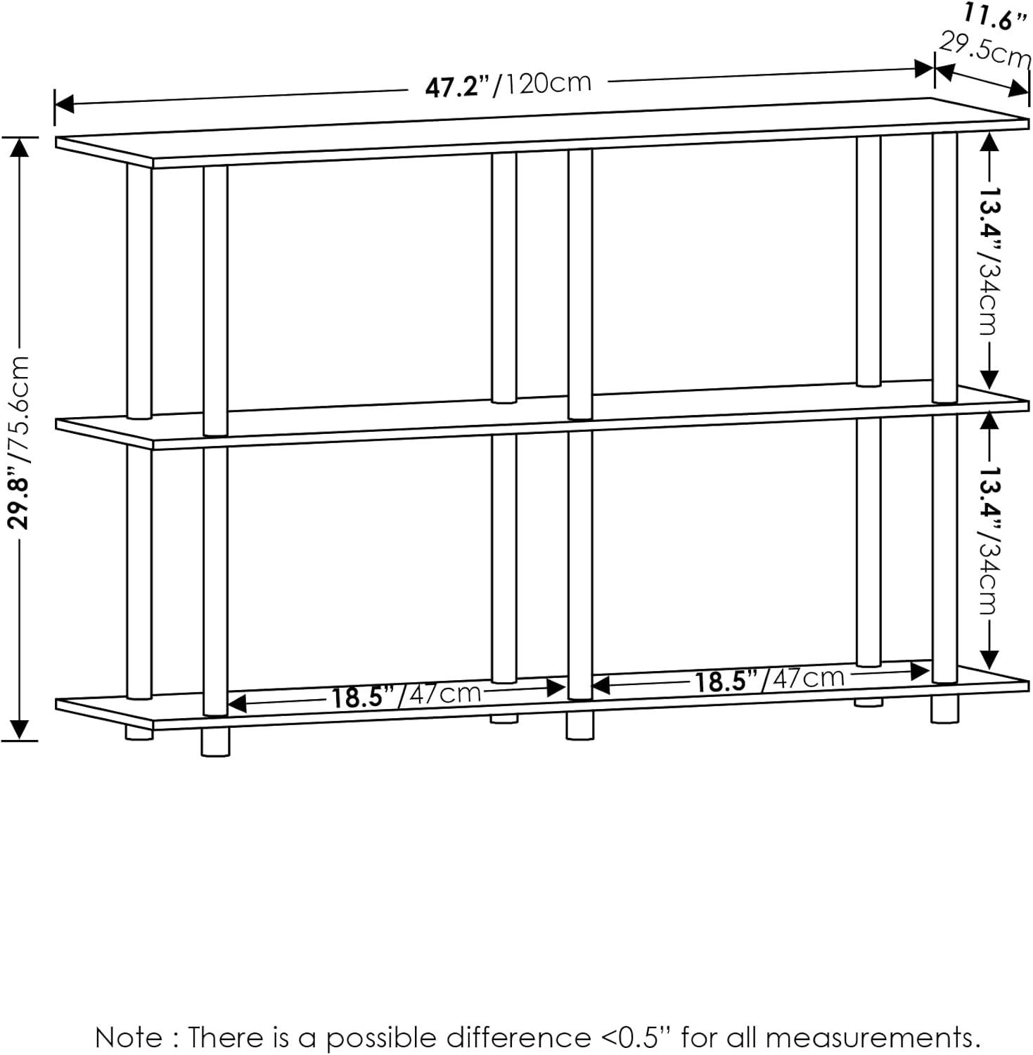 Furinno Turn-N-Tube No Tools 3-Tier Modern Rectangle Side Display Rack, Bauhaus Oak/Beige