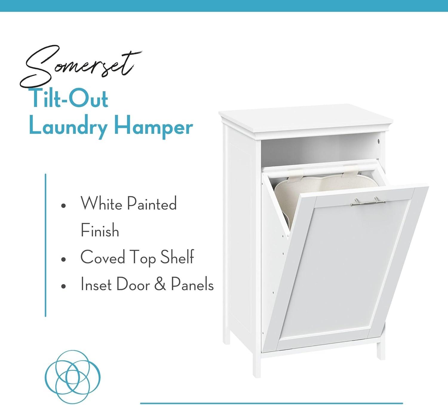 RiverRidge Somerset Tilt-Out Laundry Hamper Cabinet with Removable Cloth Storage Bag - White