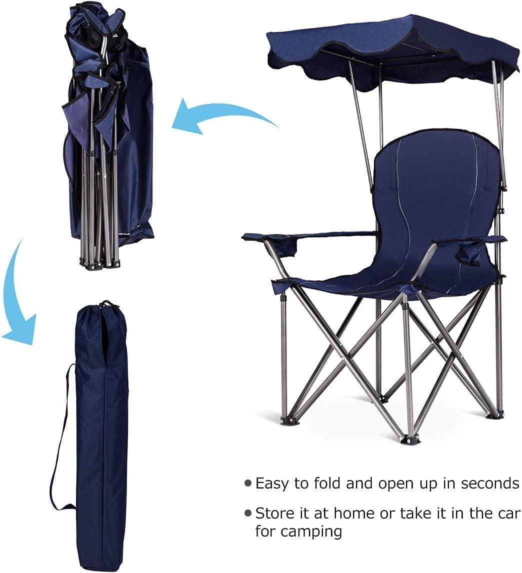 Topcobe Portable Folding Beach Canopy Chair with Cup Holders, Camping Chairs with Canopy, Blue