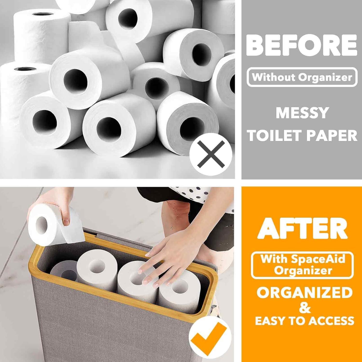 Extra Large Toilet Paper Storage With Lid, Holds Up To 24 Regular Rolls Or 18 Mega Rolls, Slim Basket Holder Bin Container For Bathroom Accessories Organizer