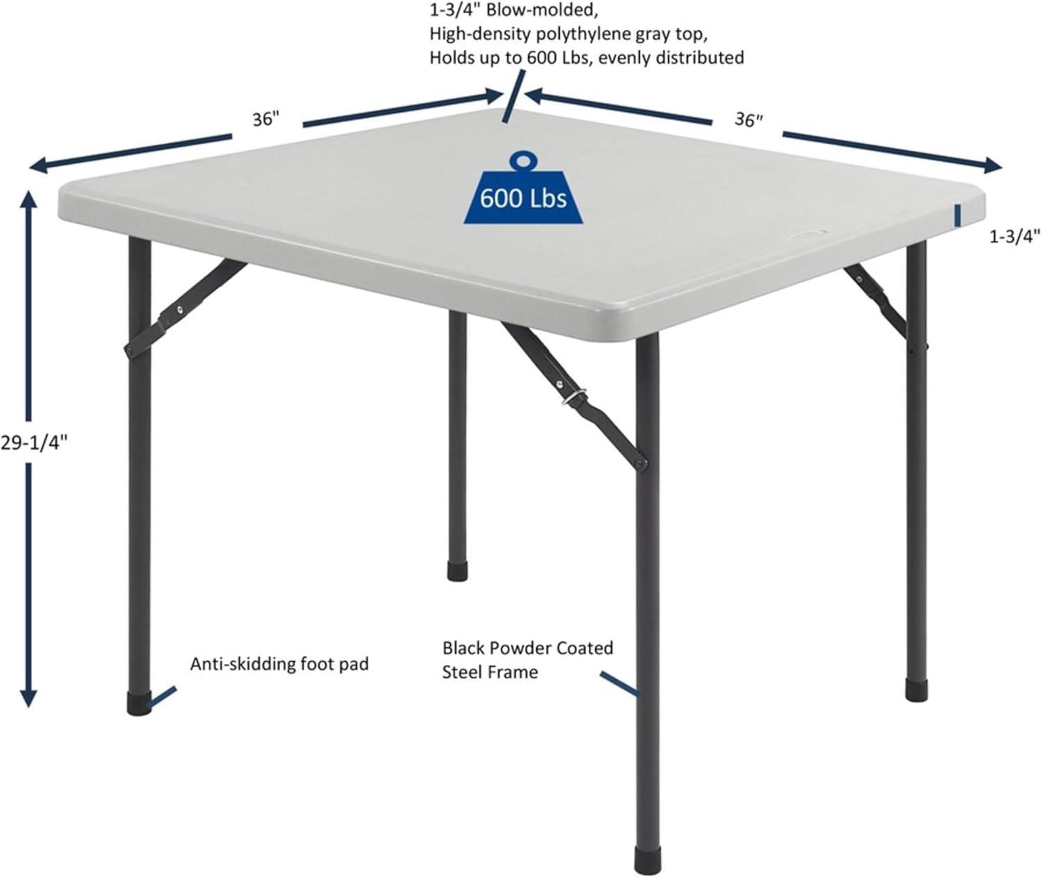 Gray Square 36" Folding Banquet Table with Steel Legs