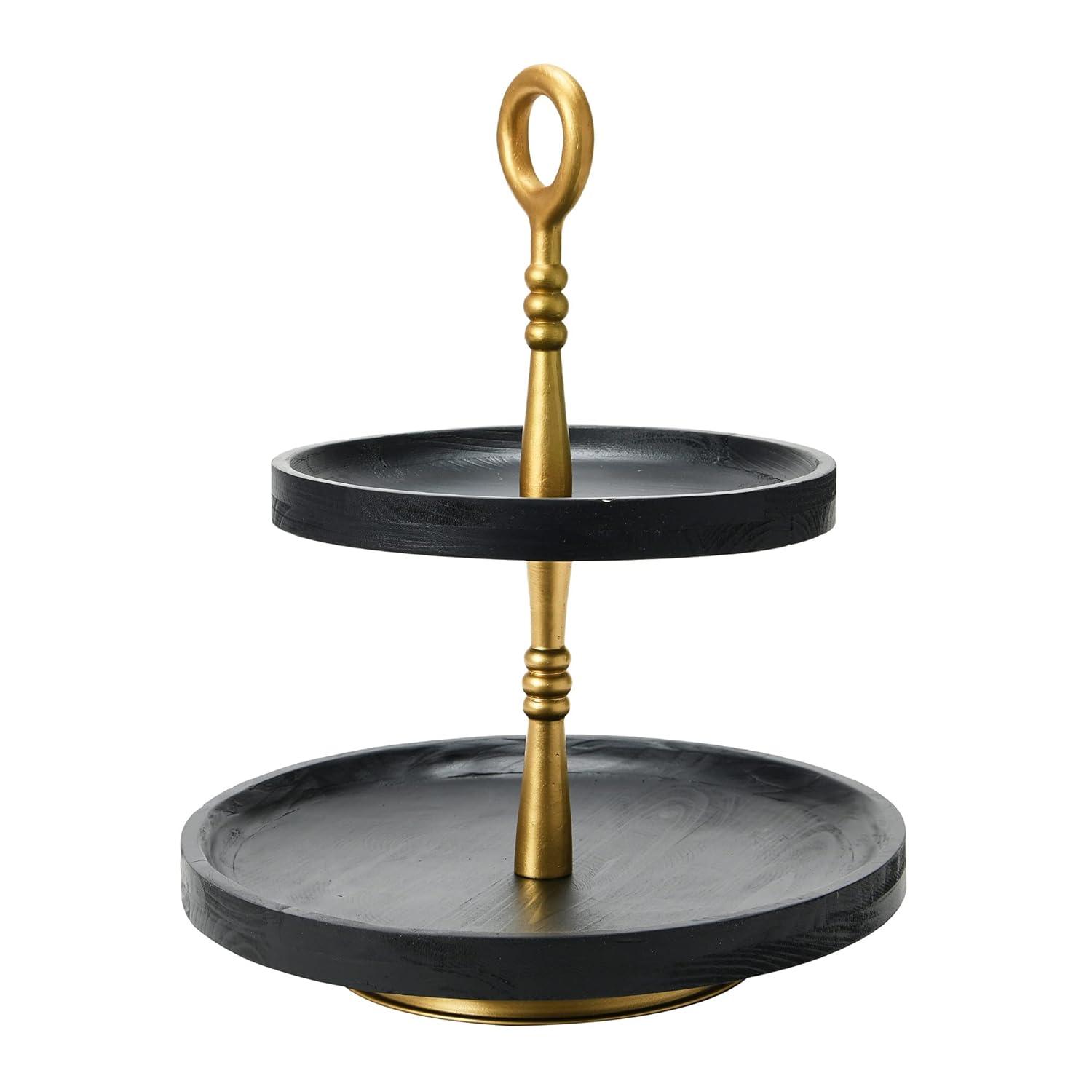 Wood 2-Tier Decorative Tray, Black/Gold