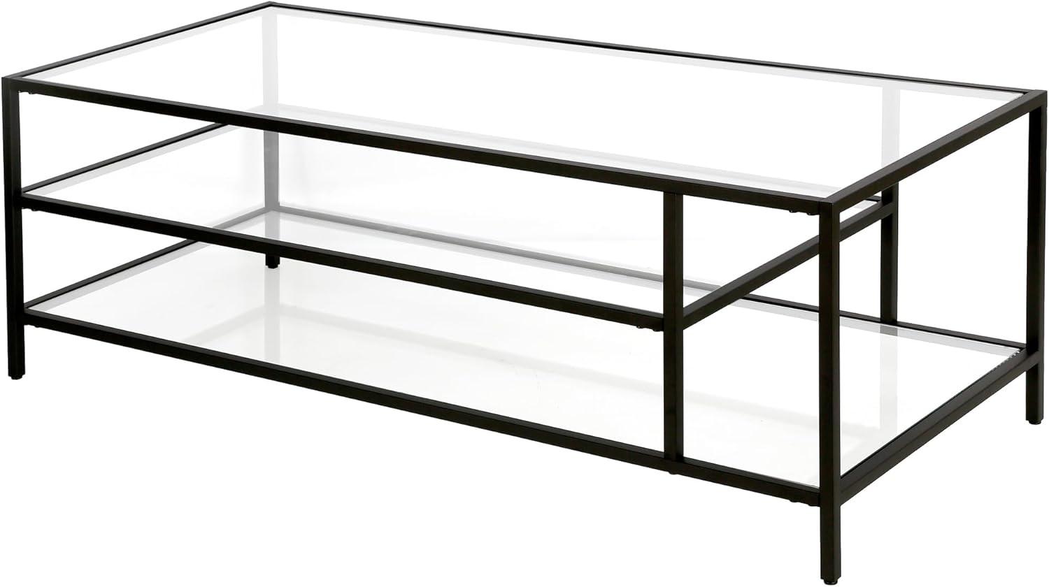 Evelyn&Zoe Winthrop 46" Wide Rectangular Coffee Table with Glass Top in Blackened Bronze