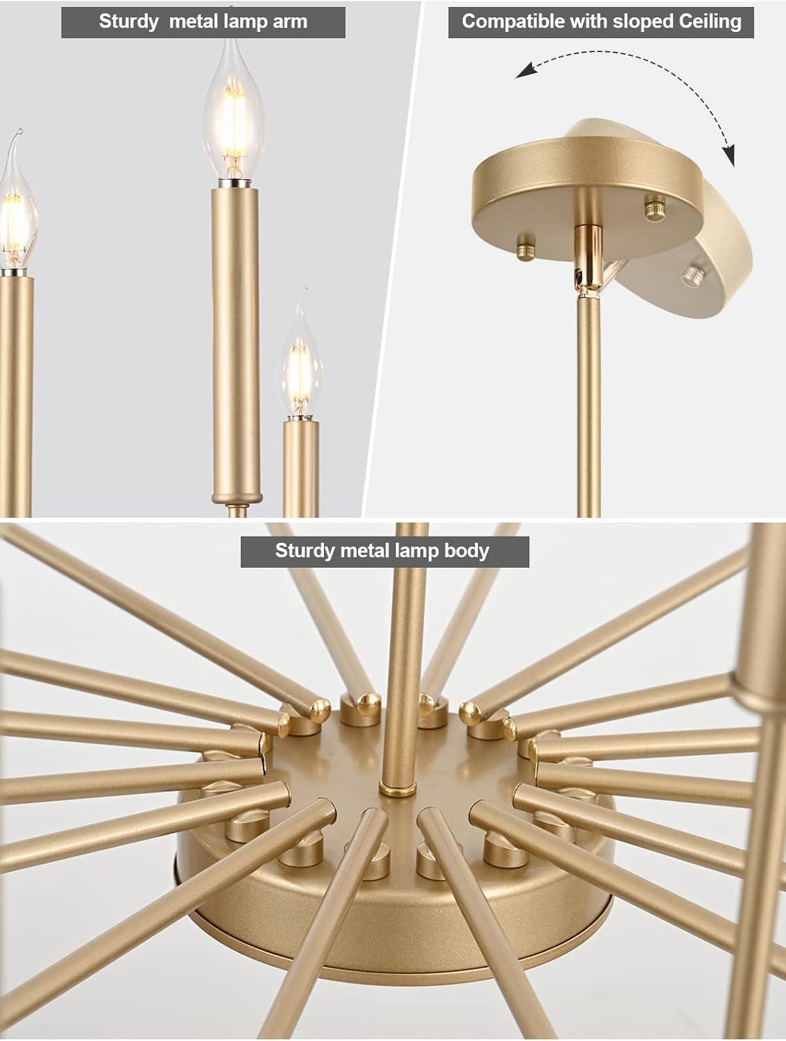 Farmhouse Gold Chandeliers for Dining Room, 16-Light Modern Candle Chandelier Light Fixture, Rustic Industrial Metal Chandeliers for Living Room, Kitchen, Staircase, Entryway, Foyer