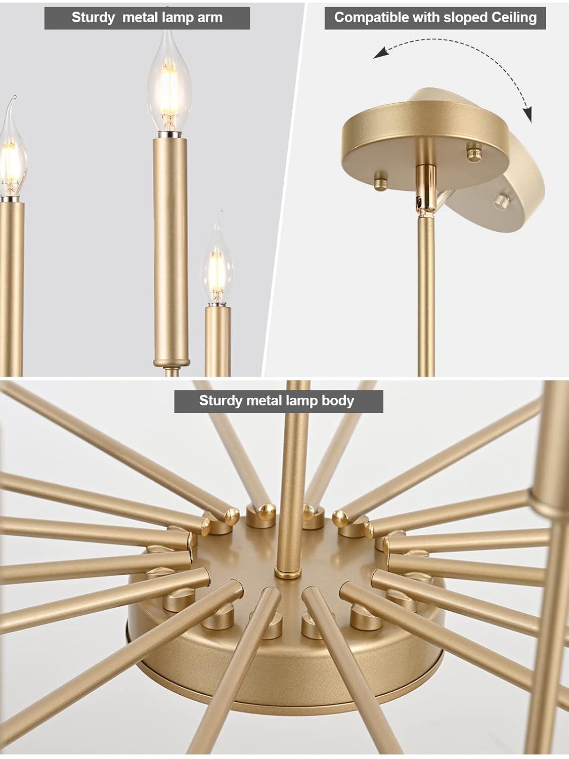 Farmhouse Gold Chandeliers for Dining Room, 16-Light Modern Candle Chandelier Light Fixture, Rustic Industrial Metal Chandeliers for Living Room, Kitchen, Staircase, Entryway, Foyer