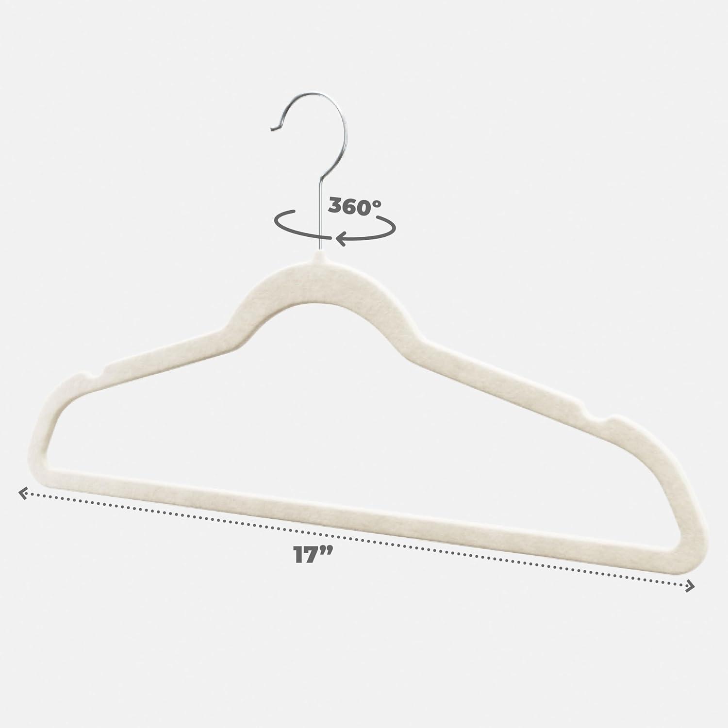 Premium Velvet Hangers 50 Pack - Ivory Suit Hangers Non-Slip - Heavy duty Clothes Hangers for Closet, Jacket, Shirt, Pants and Suit, Hook Swivel 360 - Ultra Thin