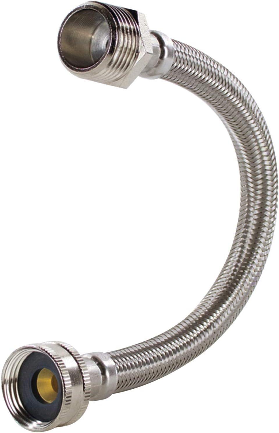 Certified Appliance Accessories® Braided Stainless Steel Water-Inlet Hose, 3/4 In. FGH x 3/4 In. MGH, 1 Ft. in Silver