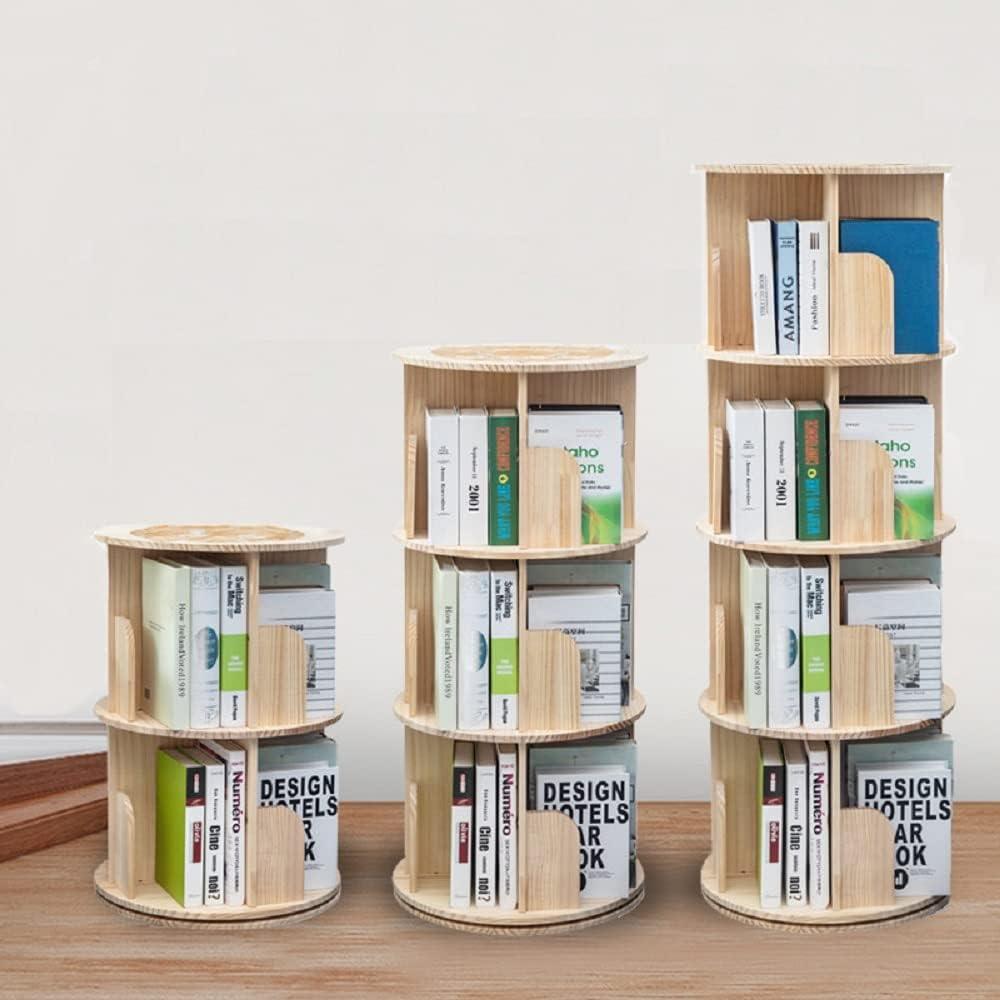 Pine Wood 4-Tier Rotating Kids Bookshelf Organizer