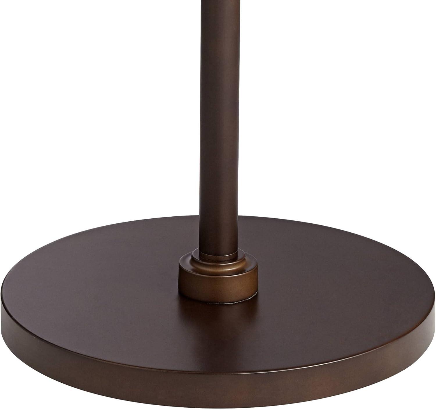 Contemporary Bronze Arc Floor Lamp with Blue Drum Shade