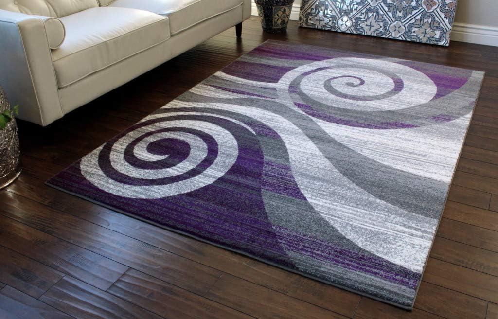 Gray and Purple Abstract Modern Synthetic Area Rug