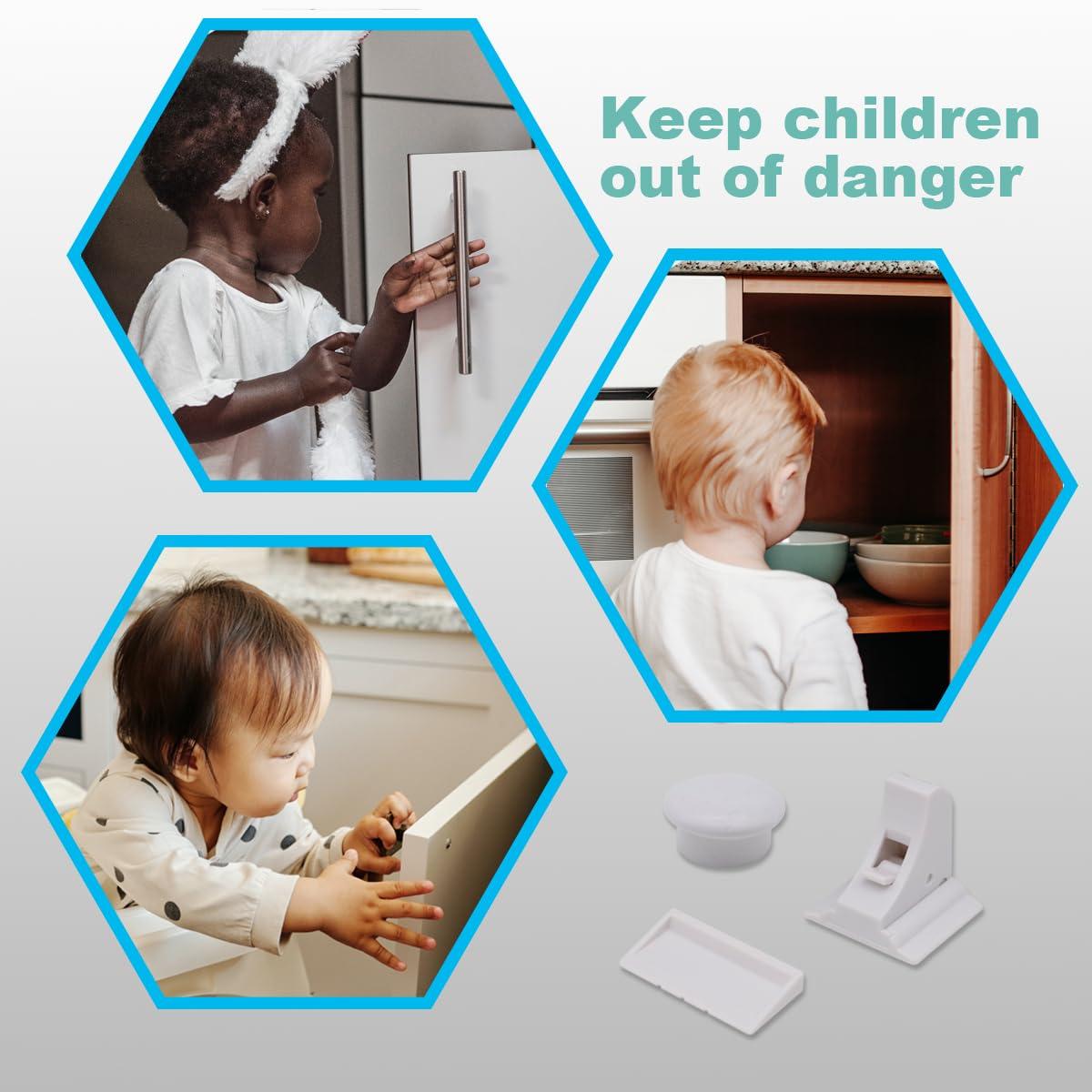 Qaailabf 4-Pack Invisible Magnetic Baby Safety Locks for Cabinets & Drawers - Easy Install, No Drill, Childproof Locking System with 1 Key - Furniture Safe, Adhesive Mount, Fits Surfaces up to 1.4"