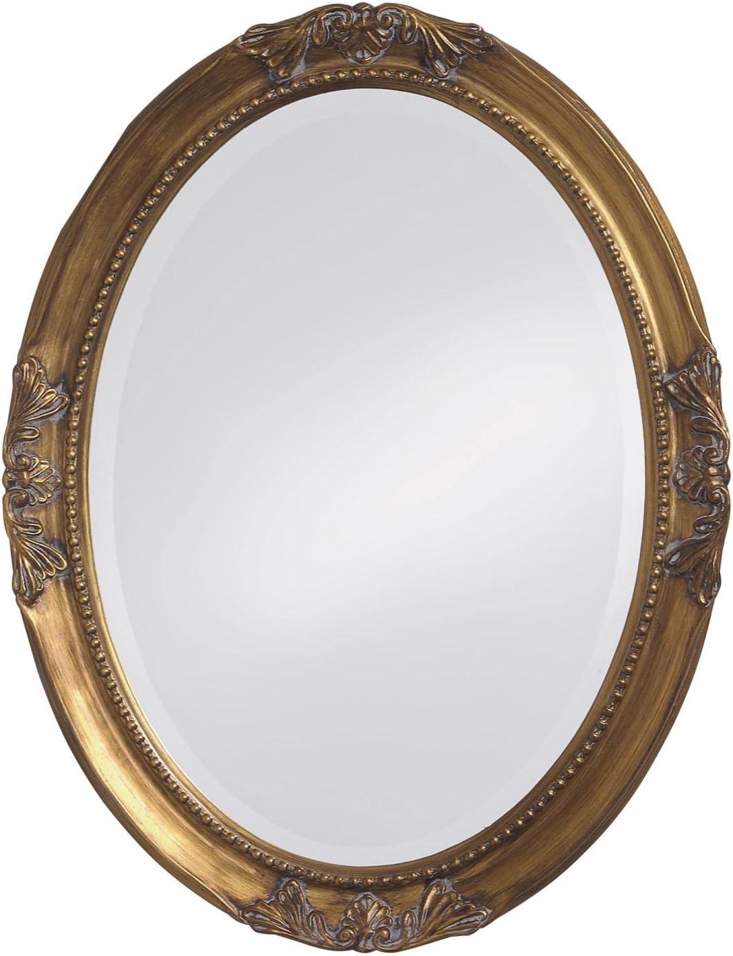 Antique Gold Oval Wood Frame Mirror with Beaded Details