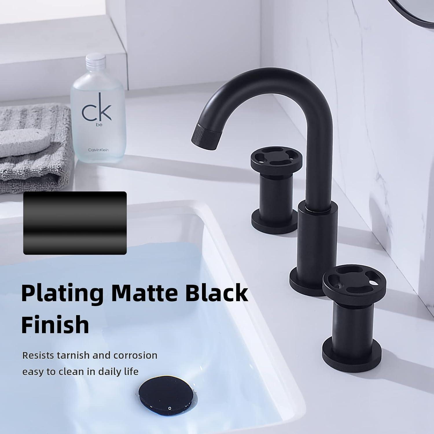 Matte Black Brass 8-Inch Widespread Bathroom Faucet with Cross Handles