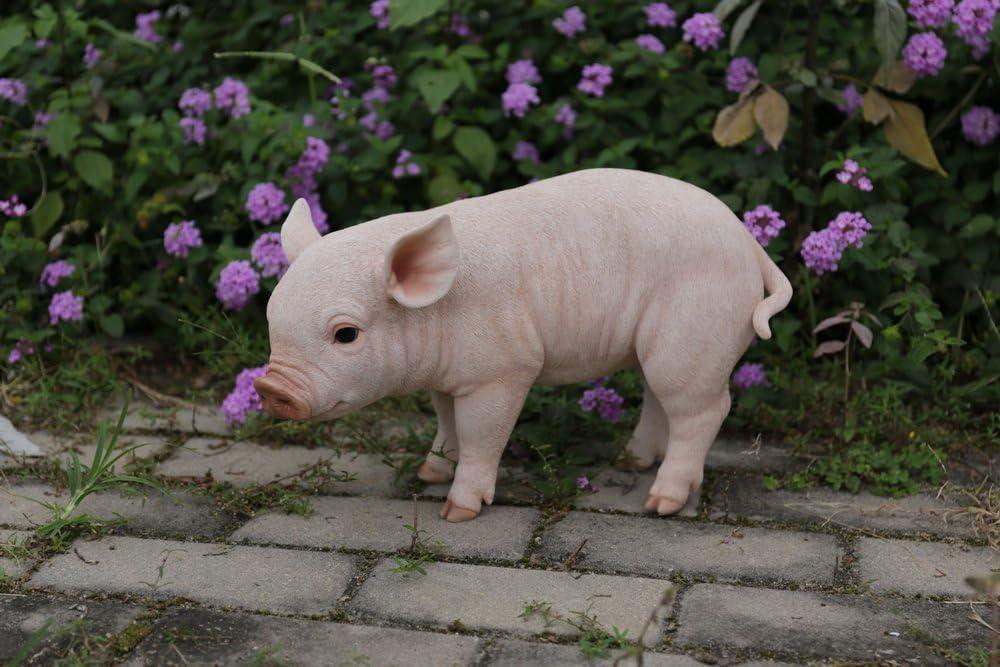 Life-Like Pink Polyresin Standing Baby Pig Statue